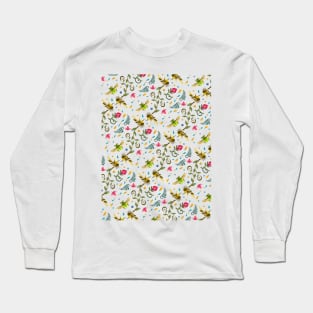 Sugarbird and Green Beetle Pattern Long Sleeve T-Shirt